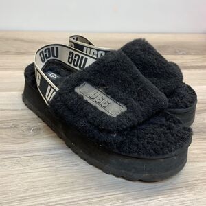 UGG Disco Slide Womens Black Fleece Slip On Platform Sandals Size 9 1112258